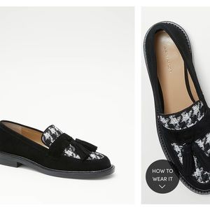 Ann Taylor Houndstooth Print Chunky Tassel Suede Loafers